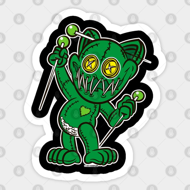 VooDoo Kitty Cat Doll Green Colors Sticker by eShirtLabs